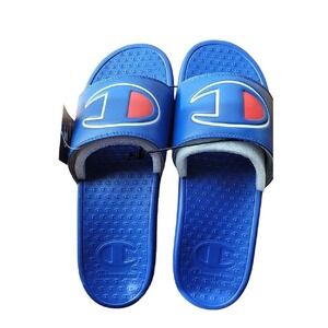 CHAMPION Big C Logo Mens 14 IPO Repeat Super Slide Sandals Blue NEW Beach Travel